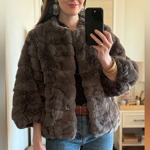 Gray Yves Salomon Rex Rabbit Balloon Sleeve Fur Coat 34